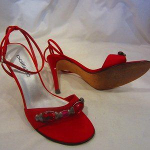 Ballistic red rhinestone strappy heels